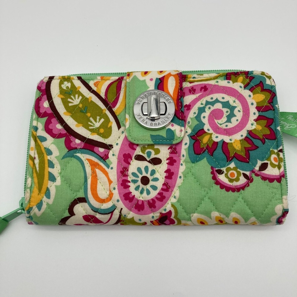 Vera Bradley Tutti Frutti Turnlock Wallet Quilted Paisley Cotton Multi-Color